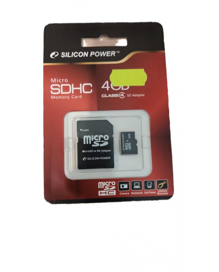 Silicon Power 4GB scheda memoria microSD Classe 4 sdhc adattatore