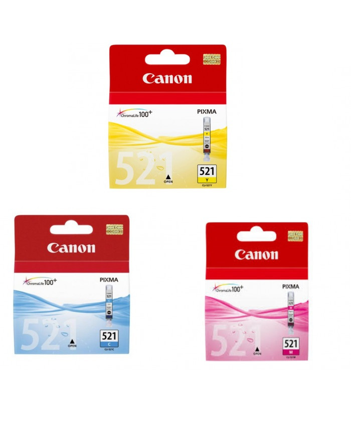 Cartucce Originali Canon Serie 521 CLI521 magenta ciano giallo